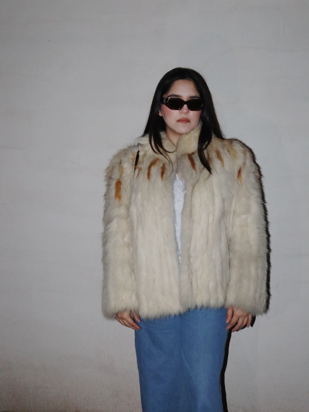 Abrigo piel de zorro blanco(L)